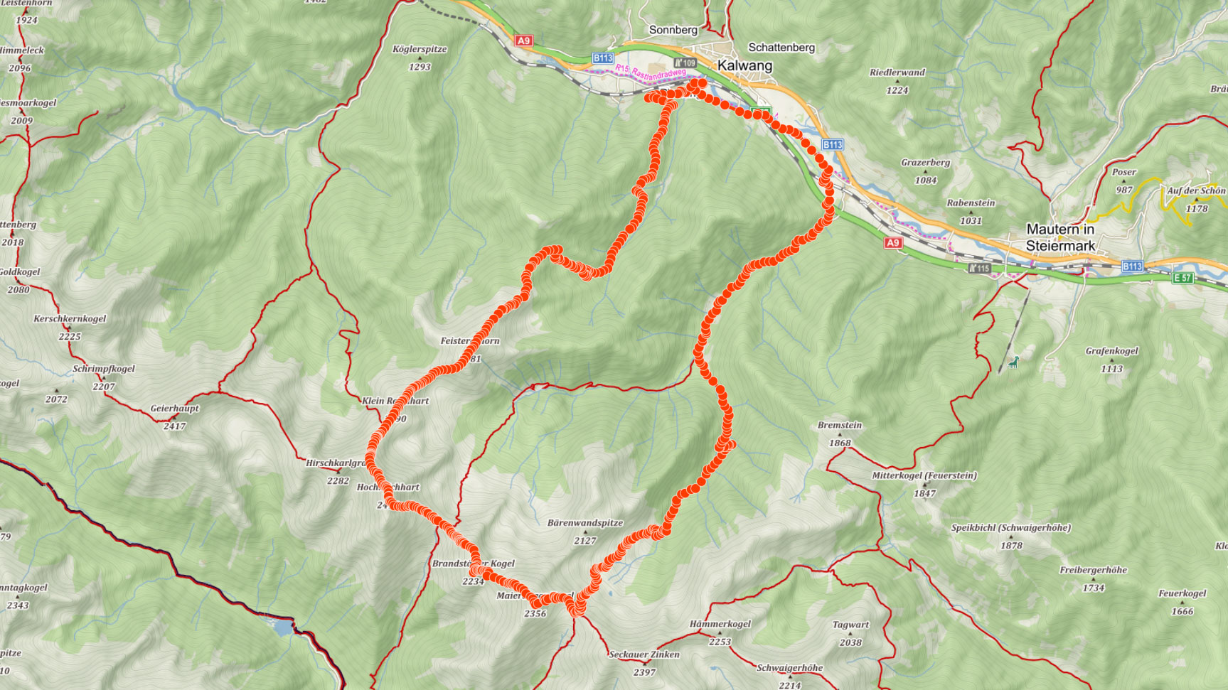 Trasa na Hochreichart a po hřebeni Seckauských Alp v Rakousku