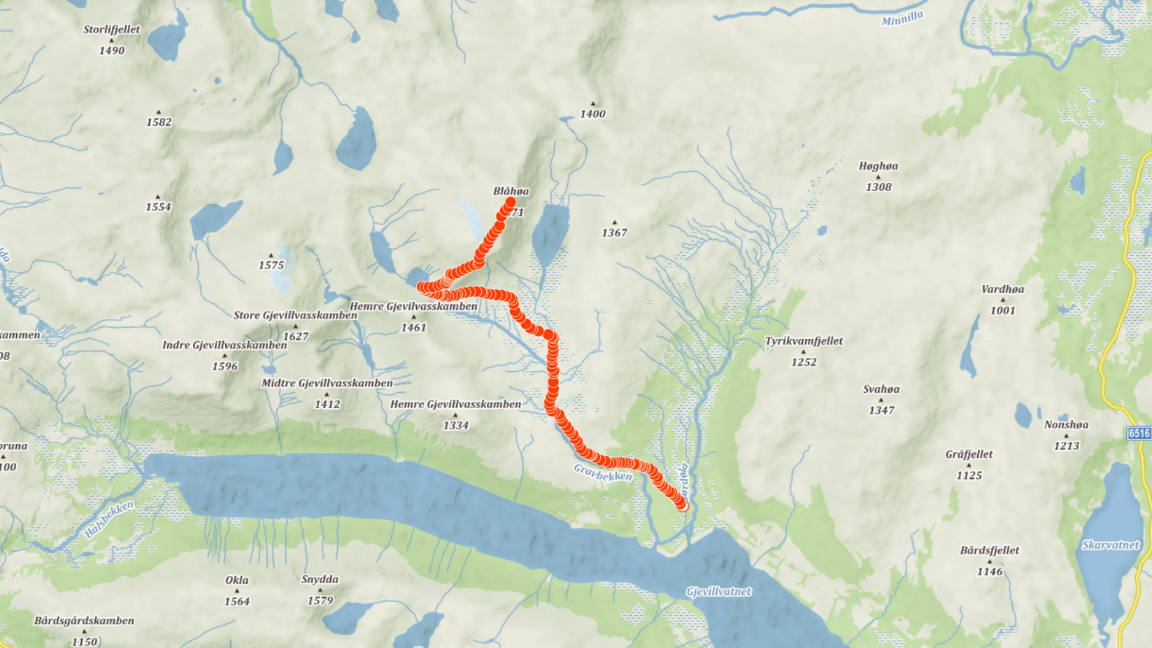 Výstupová trasa na horu Blåhøa v Norsku