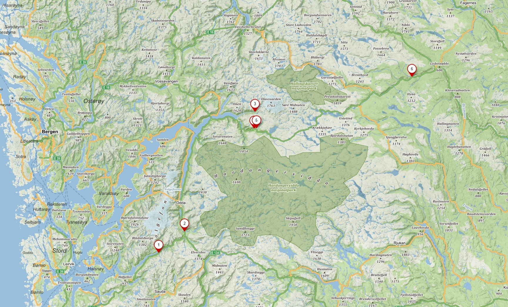 Vodopády Langfossen, Låtefossen, Skytjefossen, Vøringsfossen a dřevěný kostel v Torpo