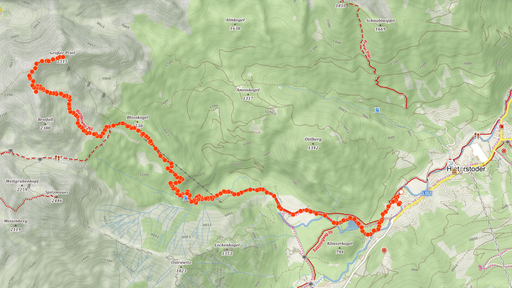Výstupová trasa na Grosser Priel v Totes Gebirge