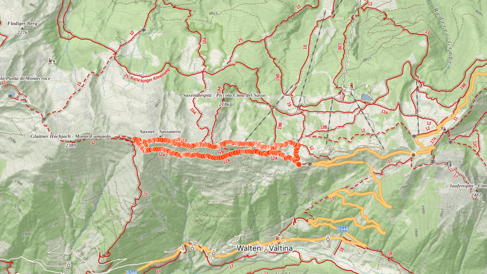 Mapa výletu na Fleckner v Itálii 