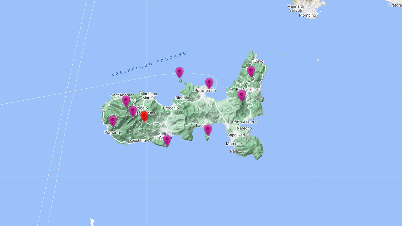 Mapa výletů na italské Elbě, na které jsme se vypravili